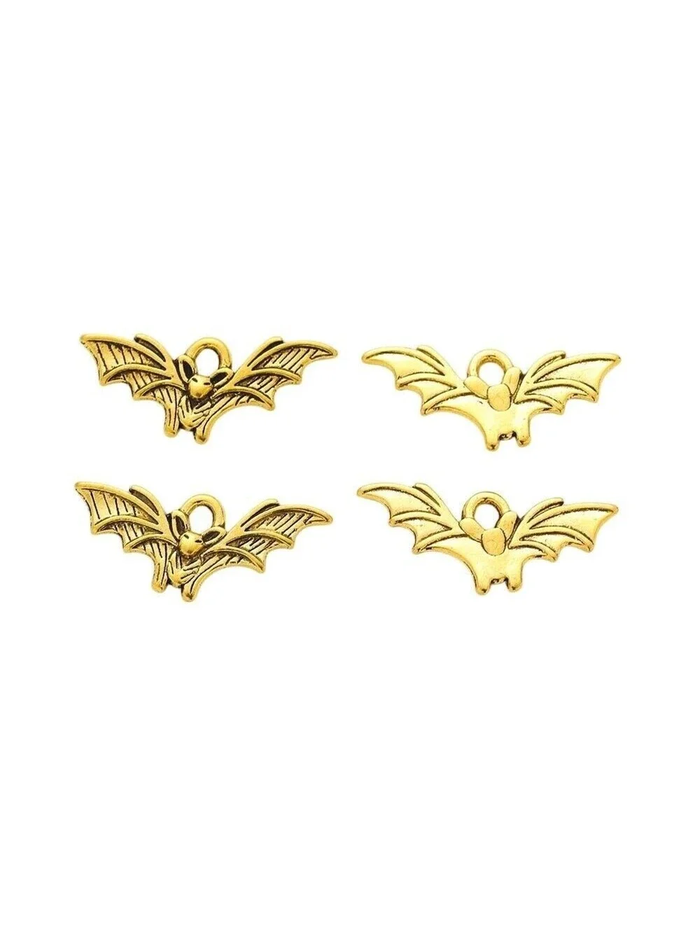 4 Gothic Vampire Bat Antiqued Gold 21x9mm Flying Winged Goth Horror Charms